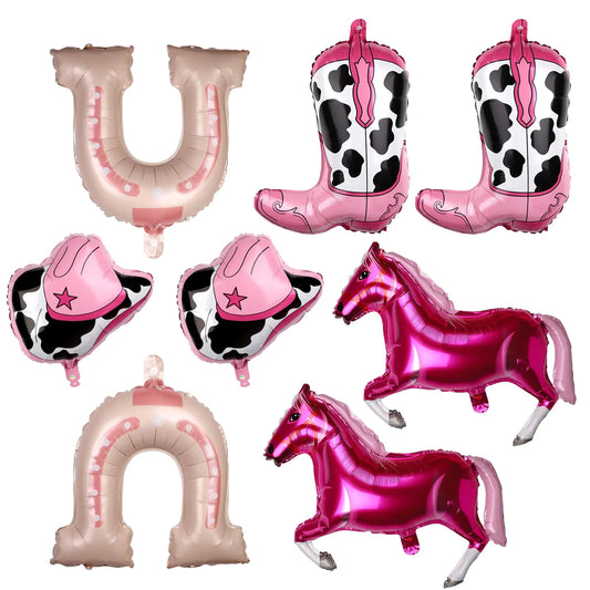 8pcs Cowgirl Balloons Pink Cowgirl Hat Boot Horse Balloons Western Themed Party Balloons Rodeo Balloons for Cowgirl Birthday Party Decorations Supplies