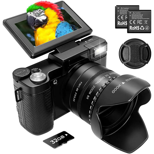 5K Digital Camera for Photography - 5X Optical Zoom 64MP Retro Vlogging Camera for YouTube 1.66 Aperture Wide-Angle Lens for Travel Video Camera 40X Zoom Autofocus Compact Camera 3" 180°Flip Screen