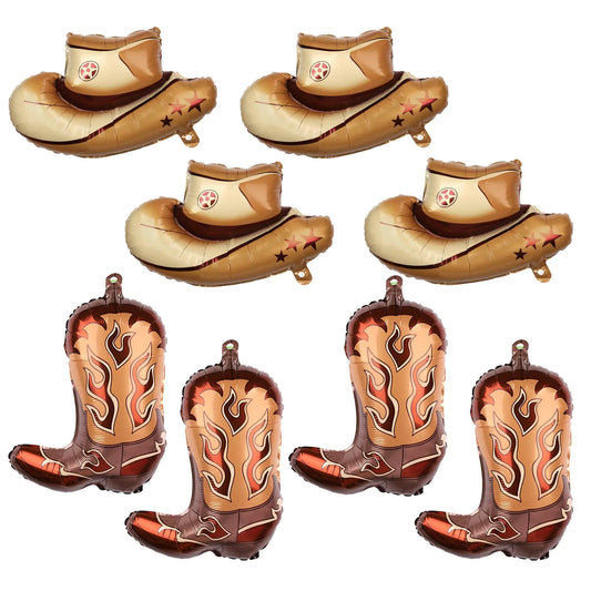 8pcs Western Themed Party Balloons Large Cowgirl Hat & Boot Balloons Cowboy Party Decoration Balloons Rodeo Balloons for Cowgirl Cowboy Theme Party Birthday Supplies