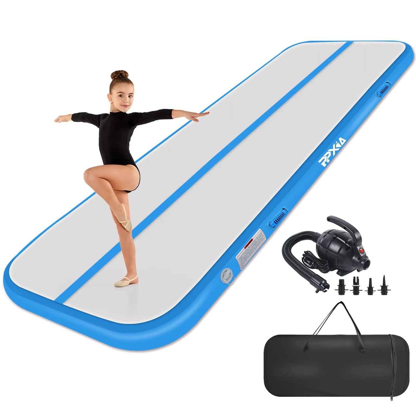Air Tumble Track Mat 20ft 16ft 13ft 10ft 6.6ft Inflatable Gymnastics Tumbling Track Mat with Air Pump for Kids Adults 4/8 inch Thick Blow Up Tumbling Matte for Home Gym Outdoor Cheerleading Training