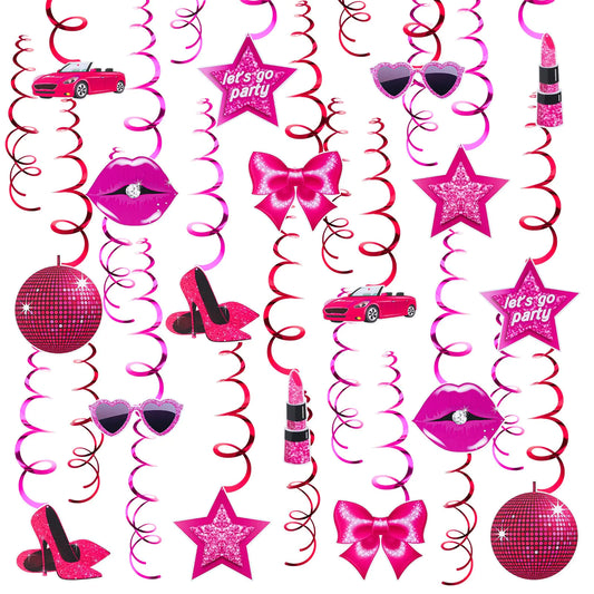 XLSXEXCL 48Pcs Hot Pink Party Decorations Pink Princess Birthday Hanging Decorations Princess Birthday Party Decorations Pink Girl Party Decorations For Girls Doll Theme Party Cowgirl Birthday Decor