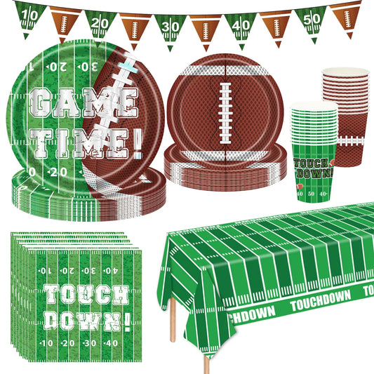 Football Party Decorations 98Pcs Football Birthday Party Suppiles Set Include Plates and Tablecloth Sport Theme Party Favors Kit