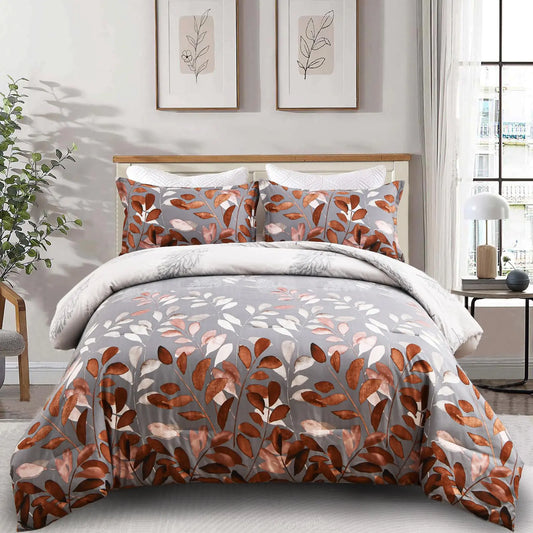DJY Brown Comforter Set King Botanical Leaves Comforter for King Bed 3 Pieces Reversible Floral Bed Comforter Sets Soft Microfiber Bedding Set for All Season (104"x90")