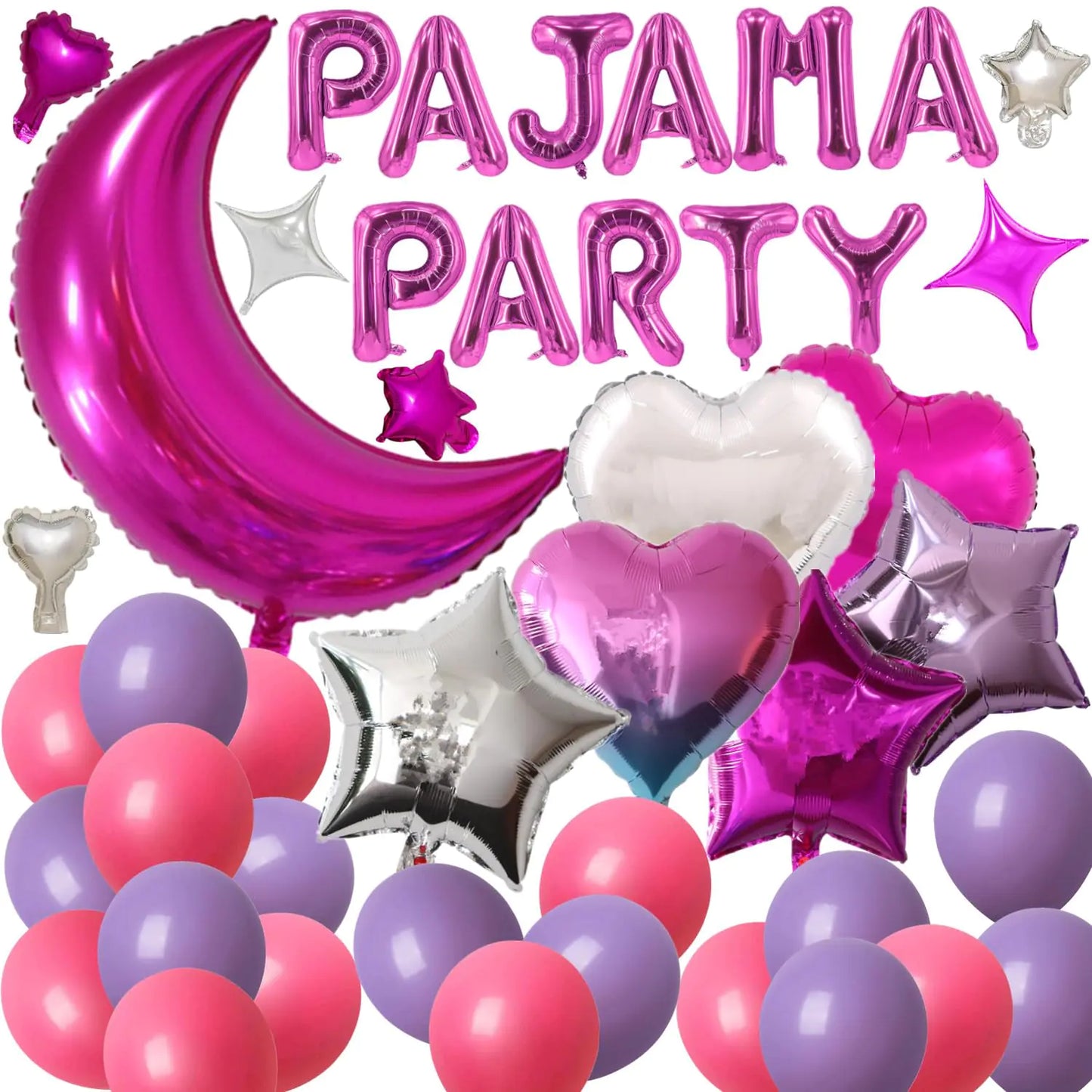 44 Pieces PAJAMA PARTY Balloons Rose Red Moon Star Heart Aluminum Foil Balloons Purple Latex Balloons for Girls Women Slumber Party Sleepover Birthday Party Spa Party Decoration (Rose red)