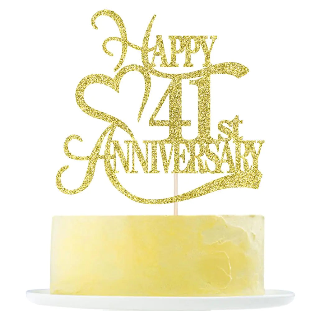 Gold Glitter 41st Anniversary Cake Topper - 41 Wedding Anniversary Party Decoration Ideas 41st Anniversary Party / 41st Birthday Party Decorations
