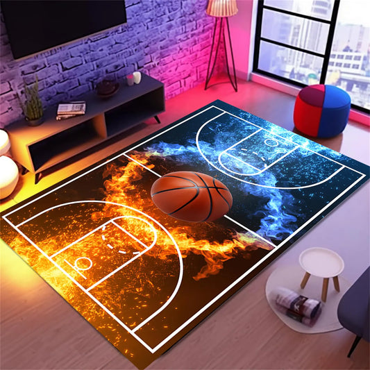 Osimiccp Basketball Rug for Boys Bedroom 6x9 Non Slip Basketball Court RugFire Printed Sports Rug for Doormat Bathroom Indoor Outdoor Basketball Room Decor