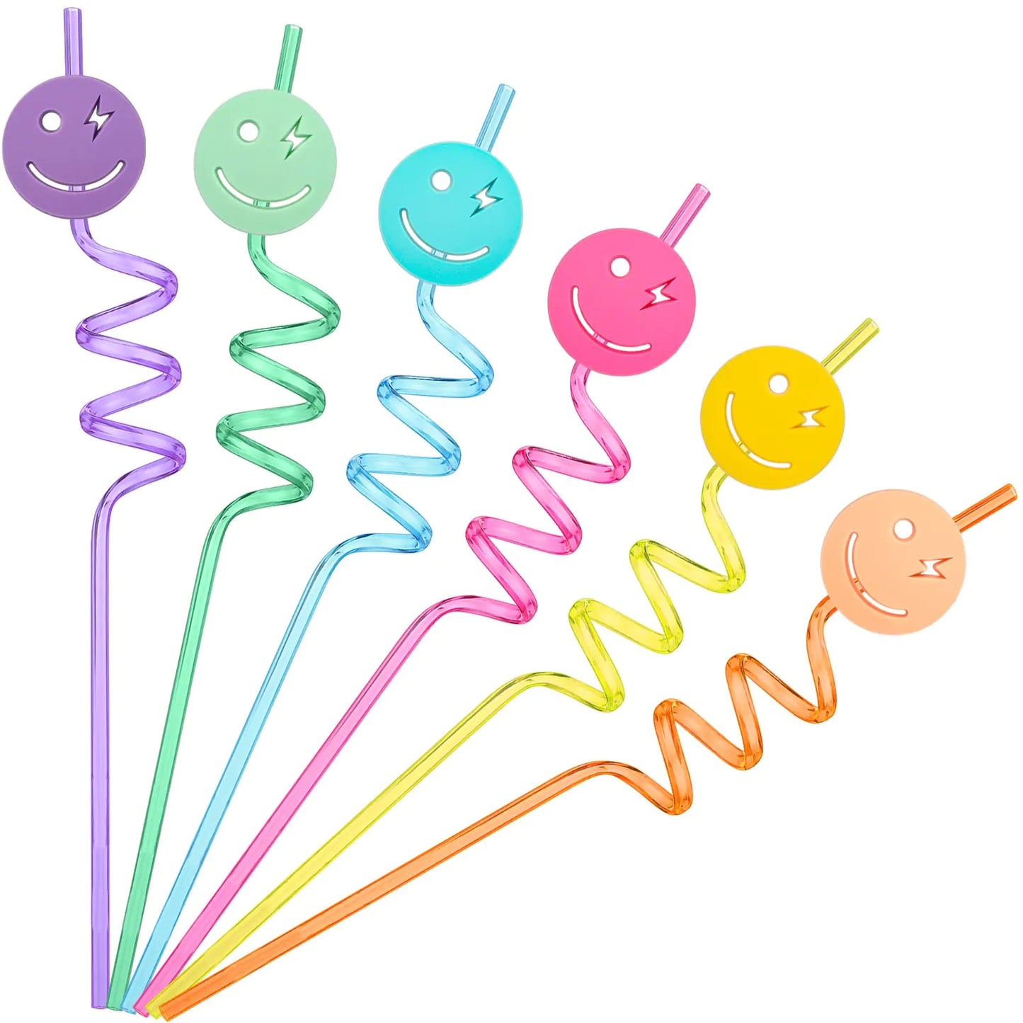 Newtay 24 Pack Pastel Smile Reusable Straw Set One Happy Dude Birthday Smile Face Party Decorations Pastel Party Favor Preppy Party Bachelorette Party Baby Shower Supplies