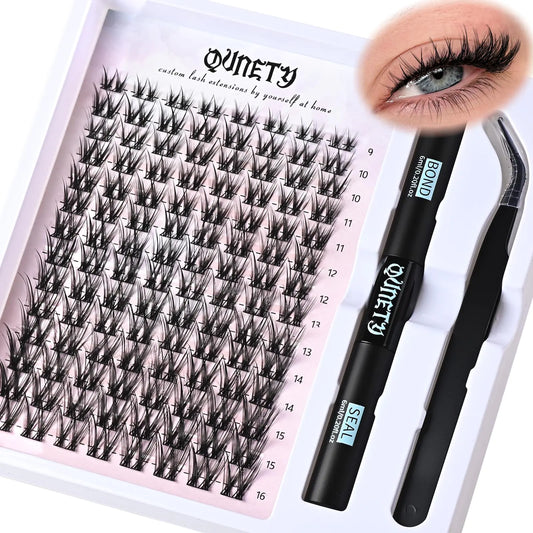 QUNETY Lash Clusters DIY Lash Extension Kit Wispy Eyelash Clusters Individual Eyelashes Cluster Natural Eye Lash Clusters Kits Fairy Mink Lash Clusters (Lite Wispy DIY Lashes Kit)