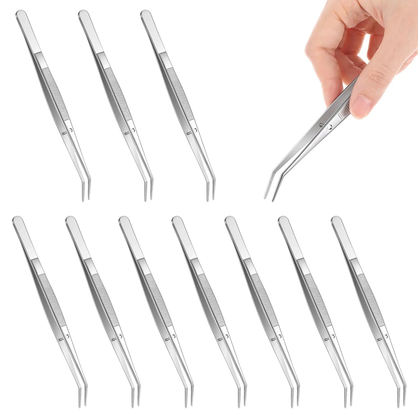 Tweezers Facial Hair Removal Clip Crafting Tweezers 10 PCS Locking Jewelry Sewing Thread Gem Flower Dry Making Wig Installation Nail Shaping Eye Lash Extensions Precision Fine Point Tip Applicator