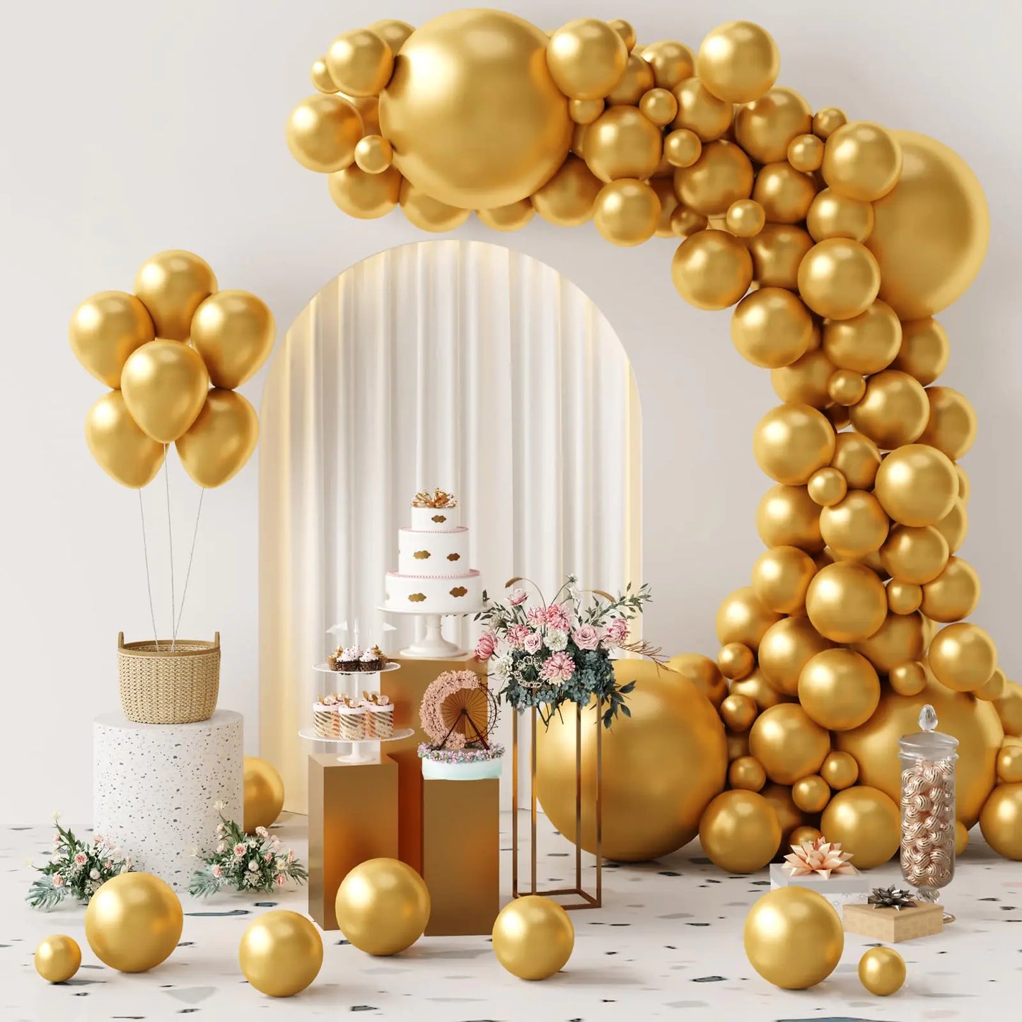 137pcs Metallic Gold Balloons Latex Balloons Different Sizes 18/12/10/5 Inch Variety Size Pack Party Balloons Gold Balloons Kit for Birthday Wedding Decoration