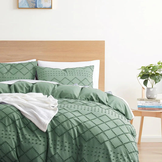 Hearth & Harbor Boho Bedding Sets & Collections – Boho Duvet Cover Twin 2 Piece Twin Duvet Cover Set Double Brushed Green Duvet Cover with Zipper Closure 1 Duvet Set 68x90 inches and 1 Pillow Sham