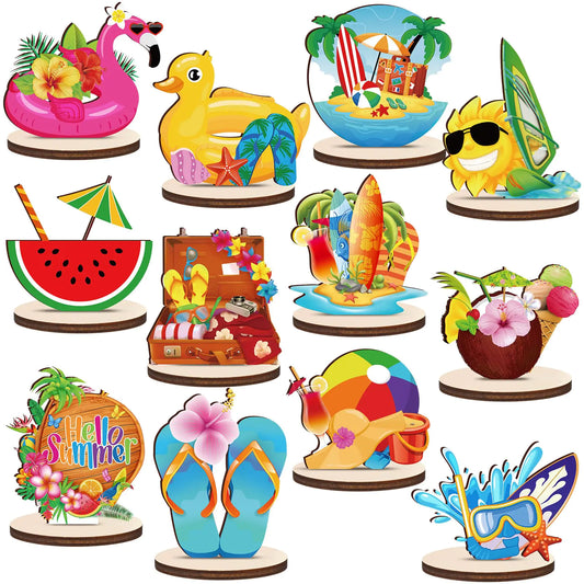 12 Pcs Party Table Decoration Pool Themed Party Table Decorations Movie Night Centerpiece Movie Night Party Decoration Table Sign Standing Centerpieces for Birthday Party(Summer Themed Party)
