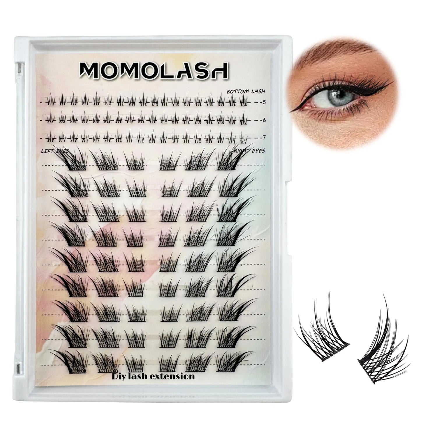 Lash Clusters with Bottom Lashes Cat Eye Lash Cluster Eyelash Extensions Wispy C Curl Fox Eye Lashes Left&Right Natural Eyelashes Clusters by Momolash