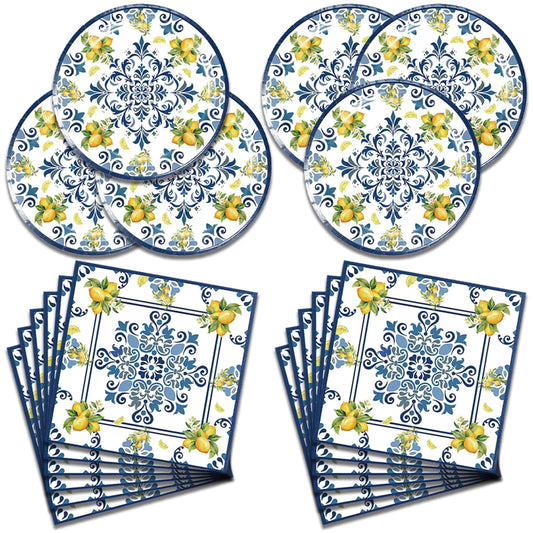 40Pcs Capri Lemon Birthday Party Supplies for 20 Guests Disposable Tableware Fruit Lemon Party Paper Party Plates and Napkins for Baby Shower Birthday Party Decorations