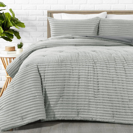 HOMBYS Oversized King Boho Comforter Set 128x120 Grey Black Tufted Jacquard Geometry Bedding Comforter for King Bed Shabby Chic Bed Sets with 2 Matching Pillow Cases
